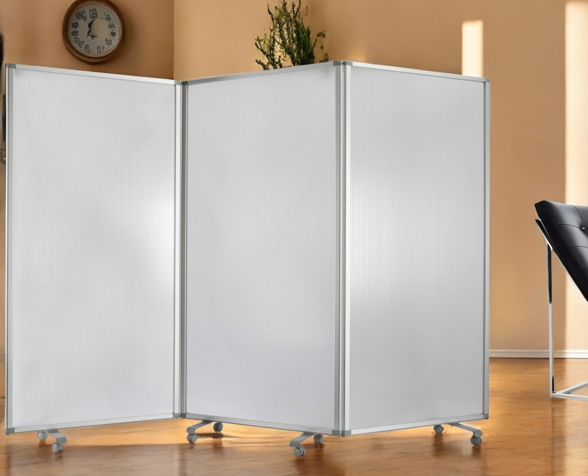 71" White Iron Folding Three Panel Screen Room Divider-Room Dividers-DECOROLALA