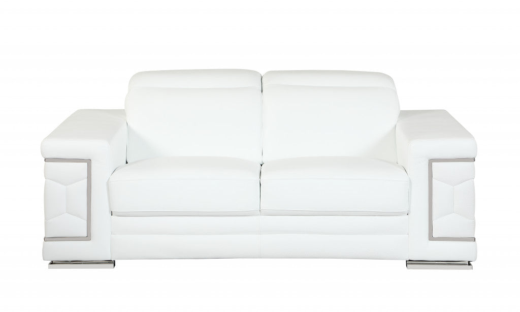71" White Italian Leather Sofa With Silver Legs-Sofas-DECOROLALA