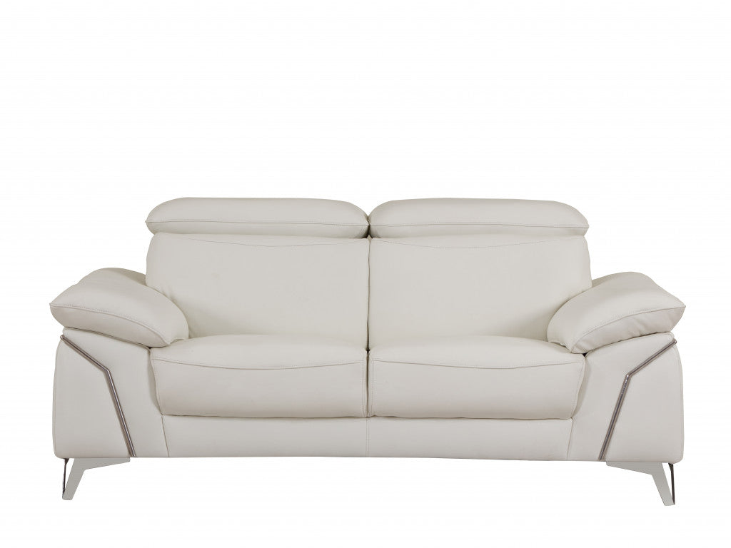 71" White Italian Leather Sofa With Silver Legs-Sofas-DECOROLALA