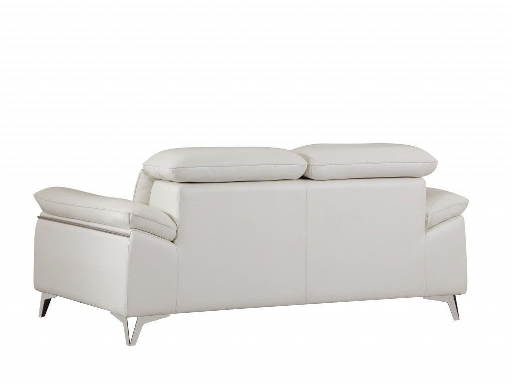 71" White Italian Leather Sofa With Silver Legs-Sofas-DECOROLALA
