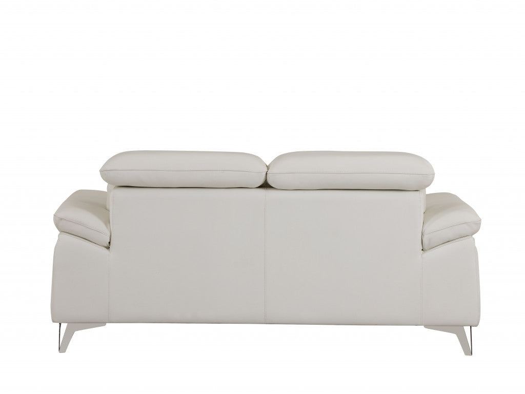 71" White Italian Leather Sofa With Silver Legs-Sofas-DECOROLALA