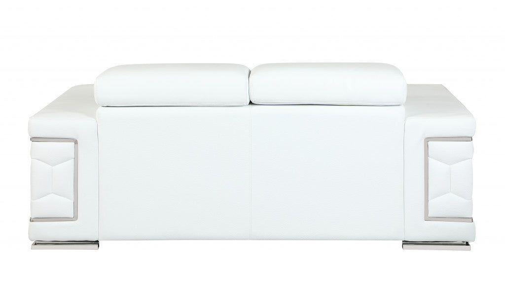 71" White Italian Leather Sofa With Silver Legs-Sofas-DECOROLALA