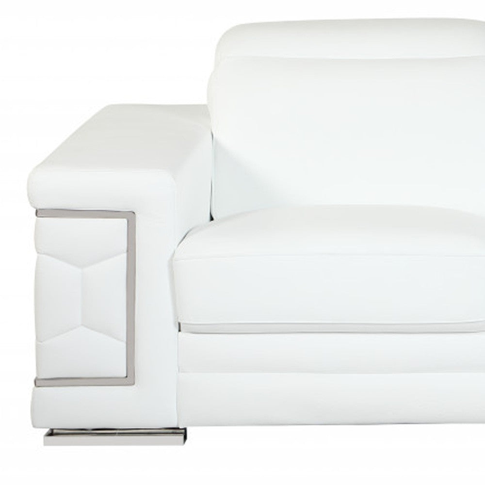 71" White Italian Leather Sofa With Silver Legs-Sofas-DECOROLALA