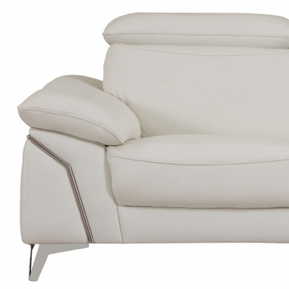 71" White Italian Leather Sofa With Silver Legs-Sofas-DECOROLALA