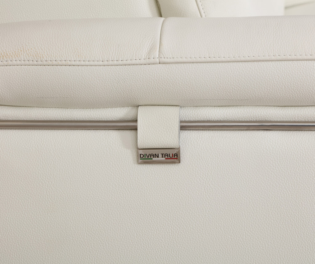 71" White Italian Leather Sofa With Silver Legs-Sofas-DECOROLALA