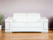 71" White Italian Leather Sofa With Silver Legs-Sofas-DECOROLALA
