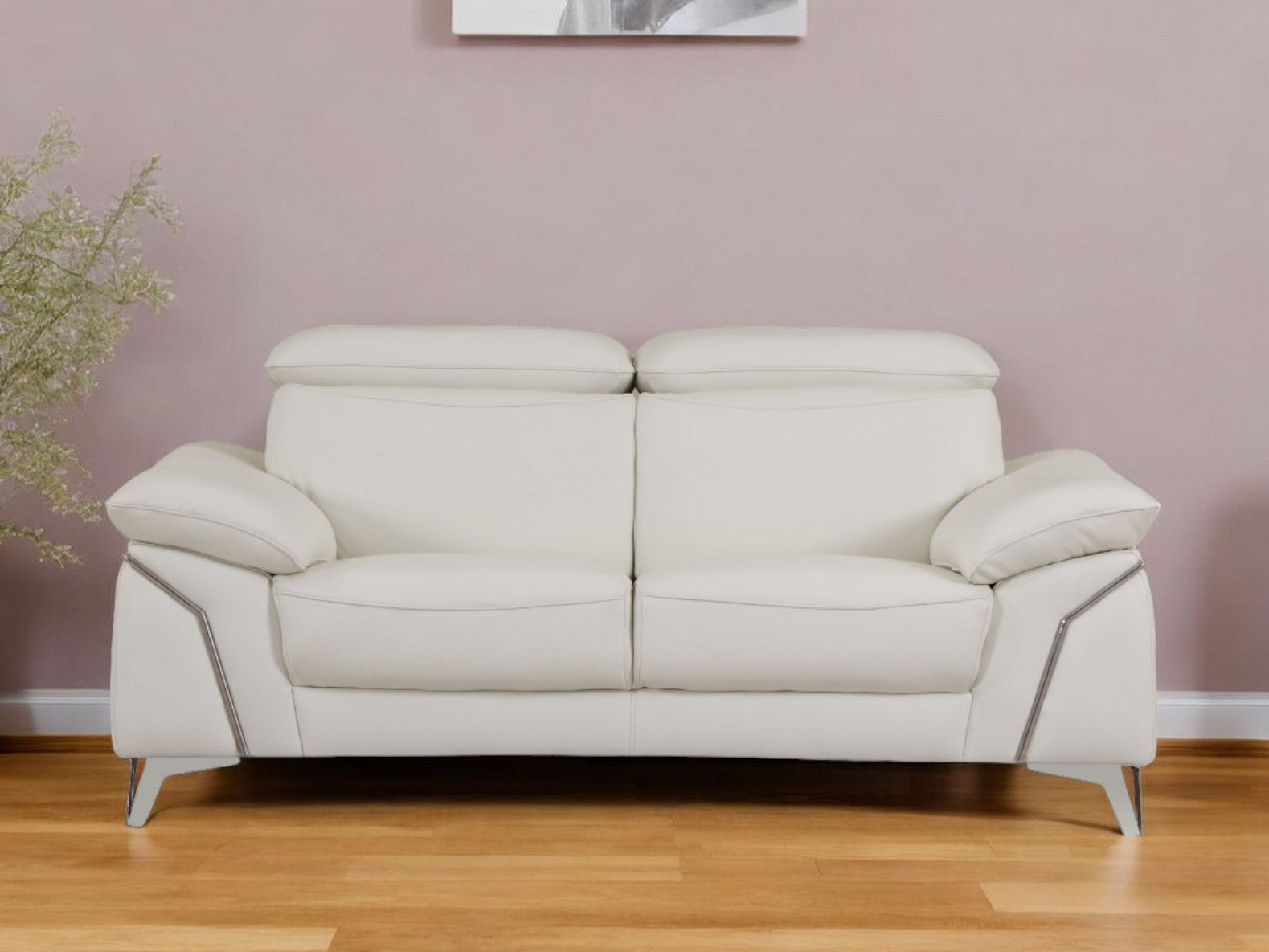 71" White Italian Leather Sofa With Silver Legs-Sofas-DECOROLALA