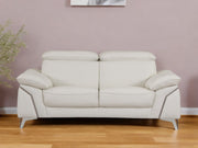 71" White Italian Leather Sofa With Silver Legs-Sofas-DECOROLALA