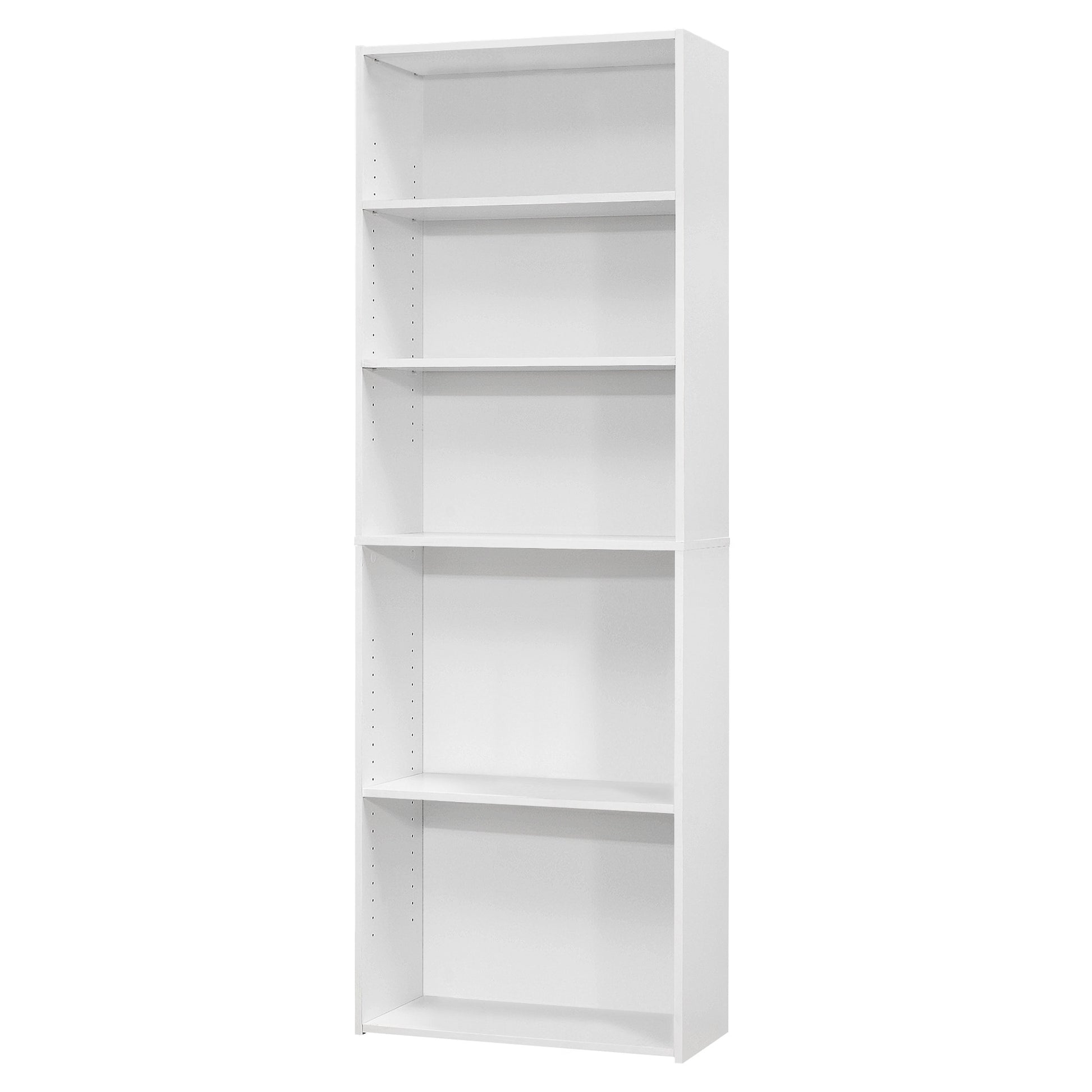 71" White Wood Adjustable Five Tier Bookcase-Bookcases-DECOROLALA