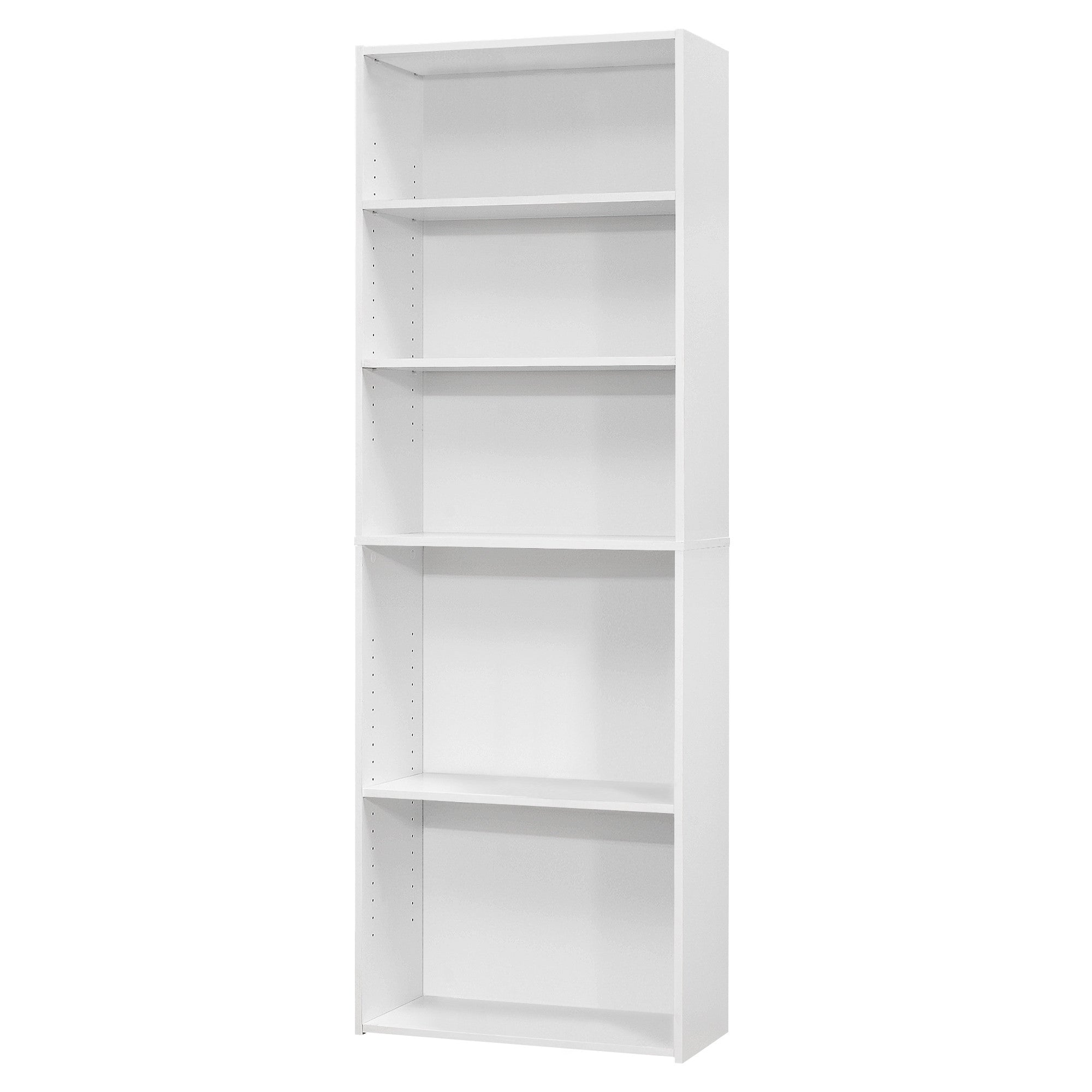 71" White Wood Adjustable Five Tier Bookcase-Bookcases-DECOROLALA