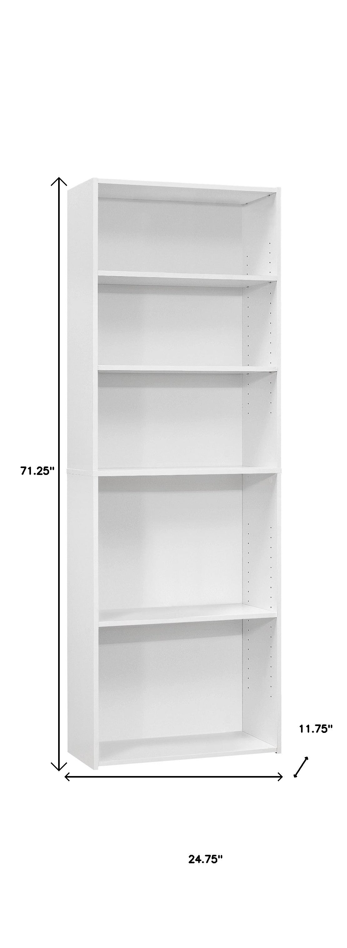 71" White Wood Adjustable Five Tier Bookcase-Bookcases-DECOROLALA