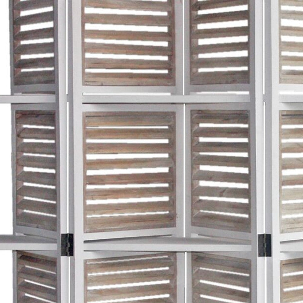 71" White Wood Folding Four Panel Screen Room Divider-Room Dividers-DECOROLALA