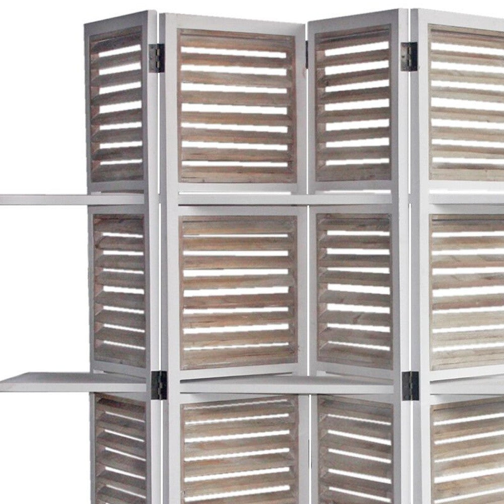 71" White Wood Folding Four Panel Screen Room Divider-Room Dividers-DECOROLALA