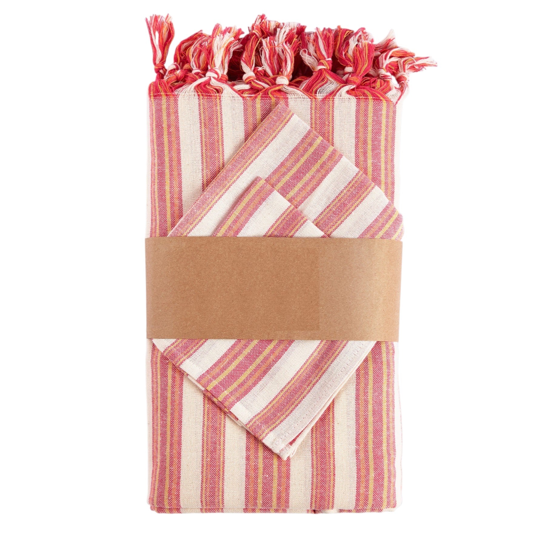 71" X 95" Red And White Striped Cotton Tablecloths-Dining Linens-DECOROLALA