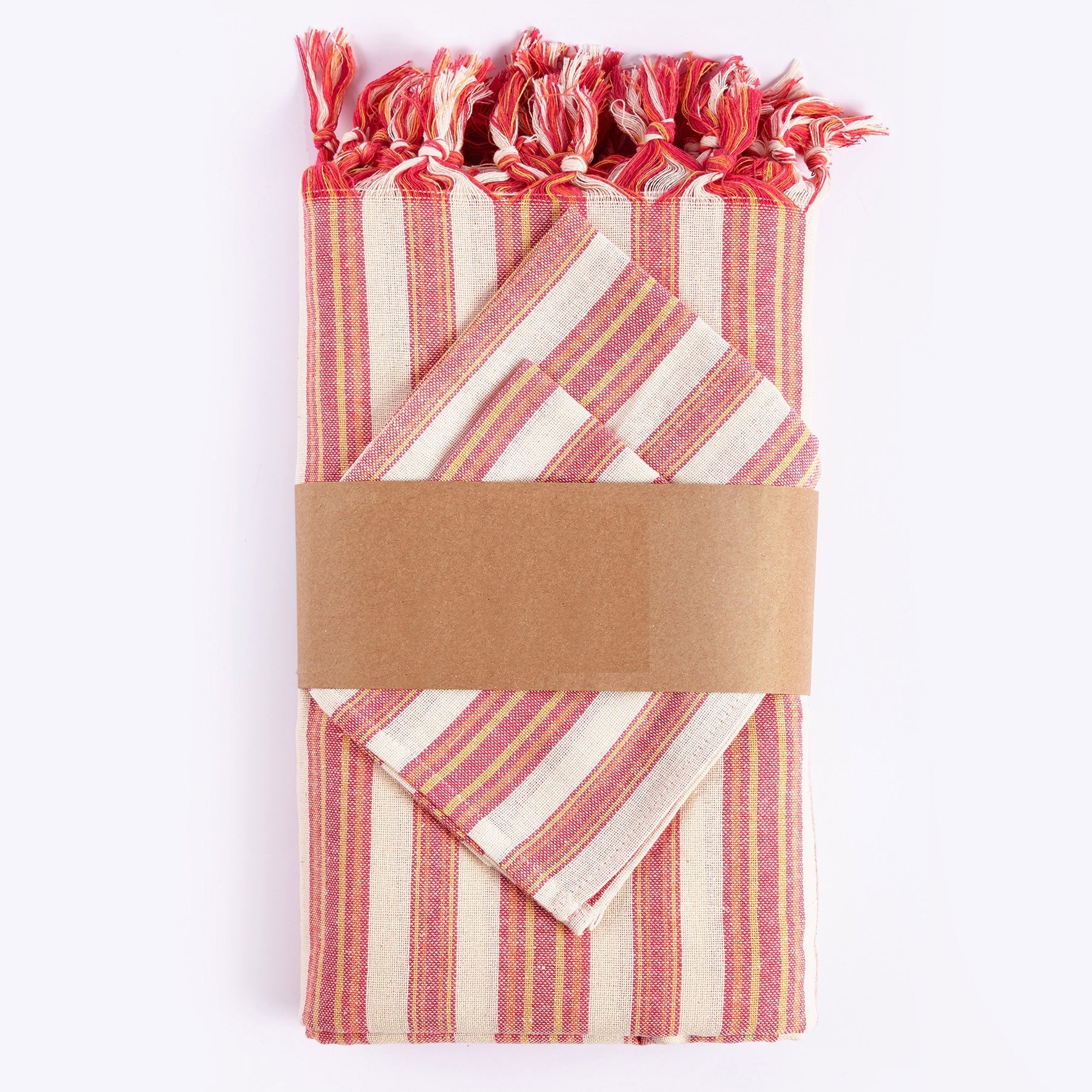 71" X 95" Red And White Striped Cotton Tablecloths-Dining Linens-DECOROLALA