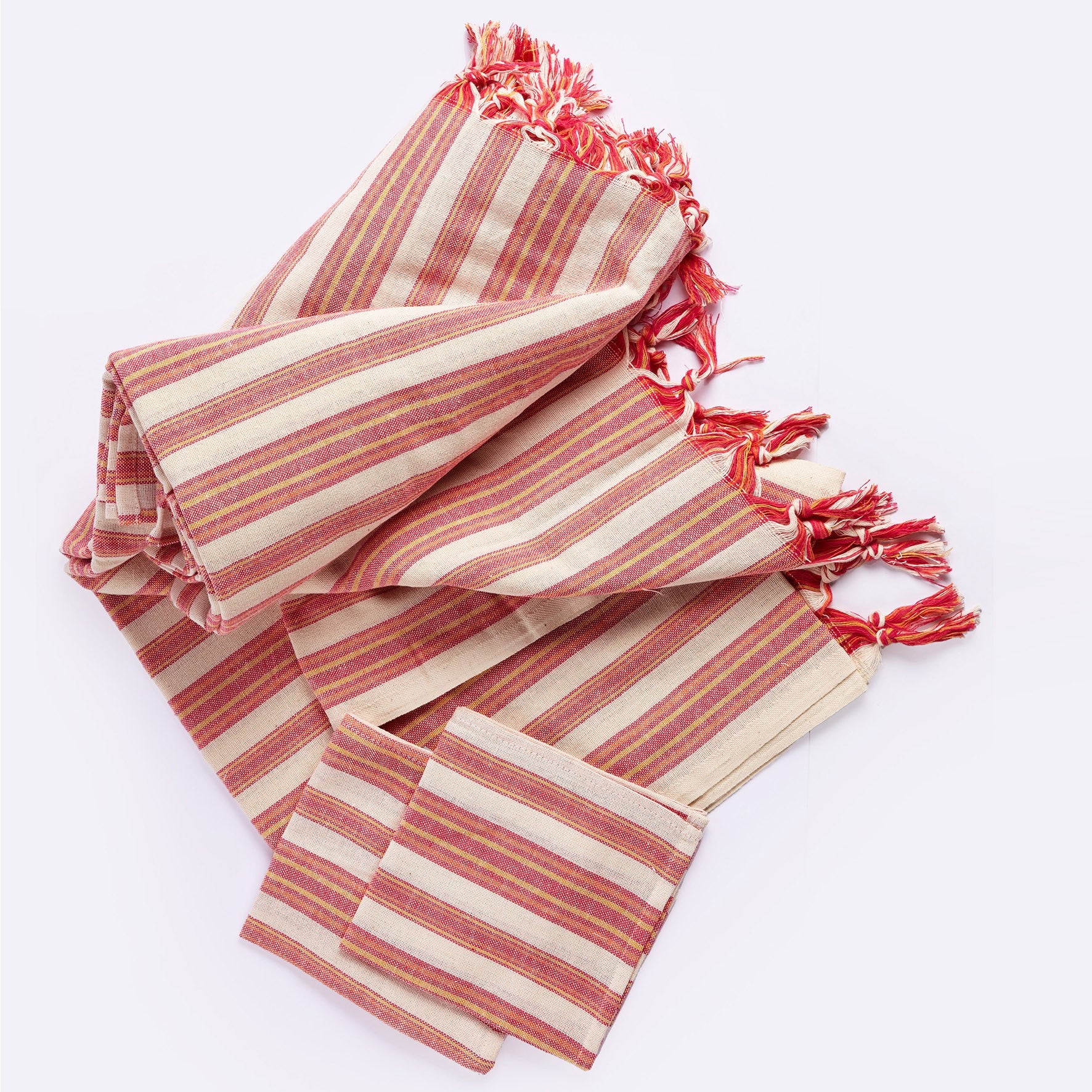 71" X 95" Red And White Striped Cotton Tablecloths-Dining Linens-DECOROLALA