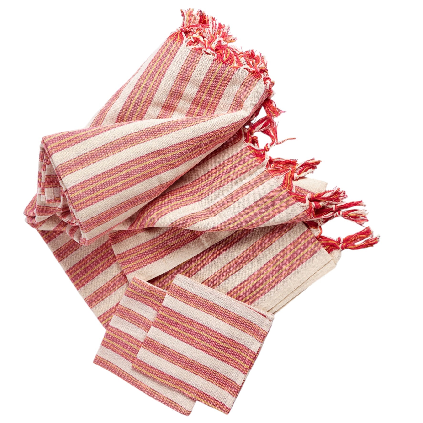 71" X 95" Red And White Striped Cotton Tablecloths-Dining Linens-DECOROLALA