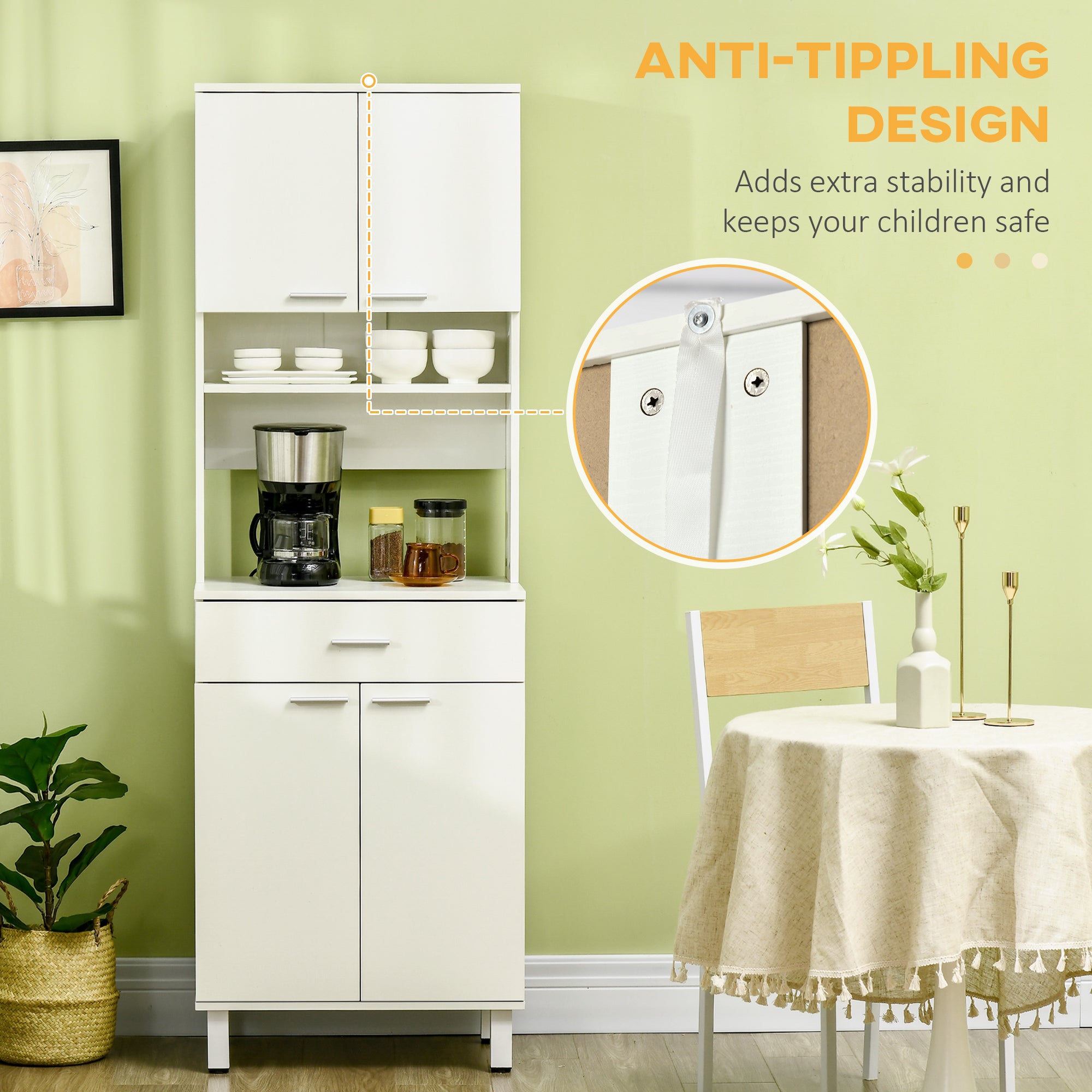 71"H Kitchen Pantry Buffet Cabinet with Microwave Stand, White Storage Unit-DECOROLALA