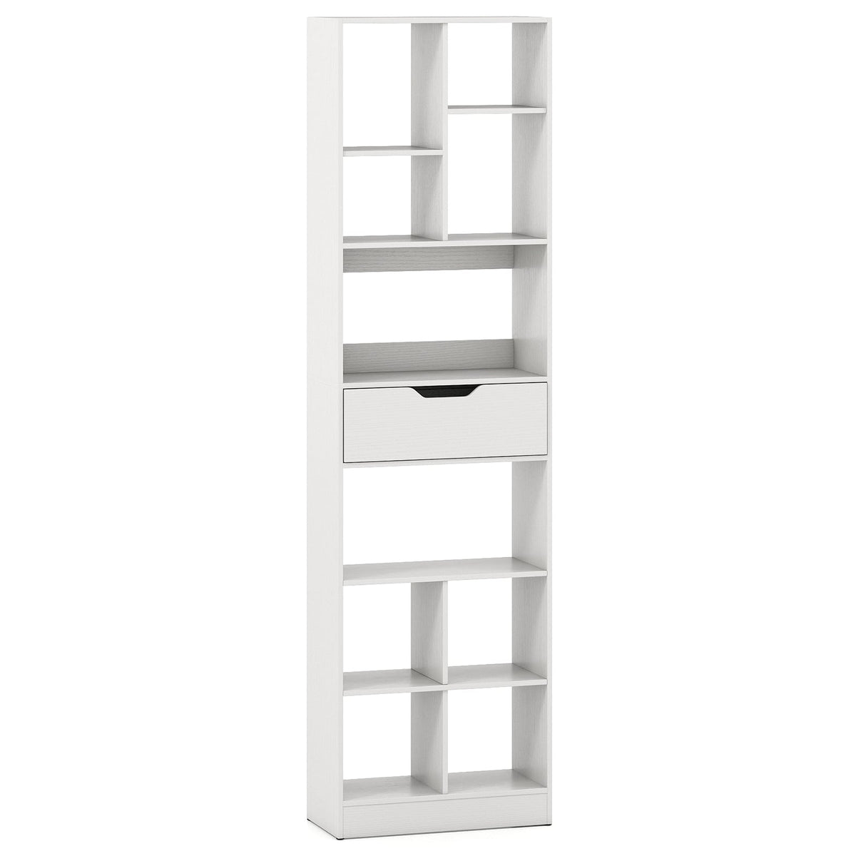 71inch Tall Freestanding Bookcase with Drawer 10-Cube Storage Organizer-White-Bookcases-DECOROLALA