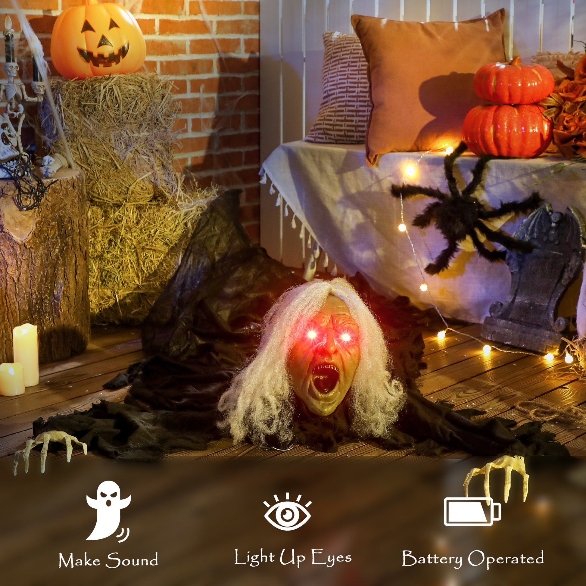 72" Animated Crawling Zombie - LED Eyes Halloween Prop-Home Furnishings > Holiday & Seasonal > Halloween Decorations-DECOROLALA