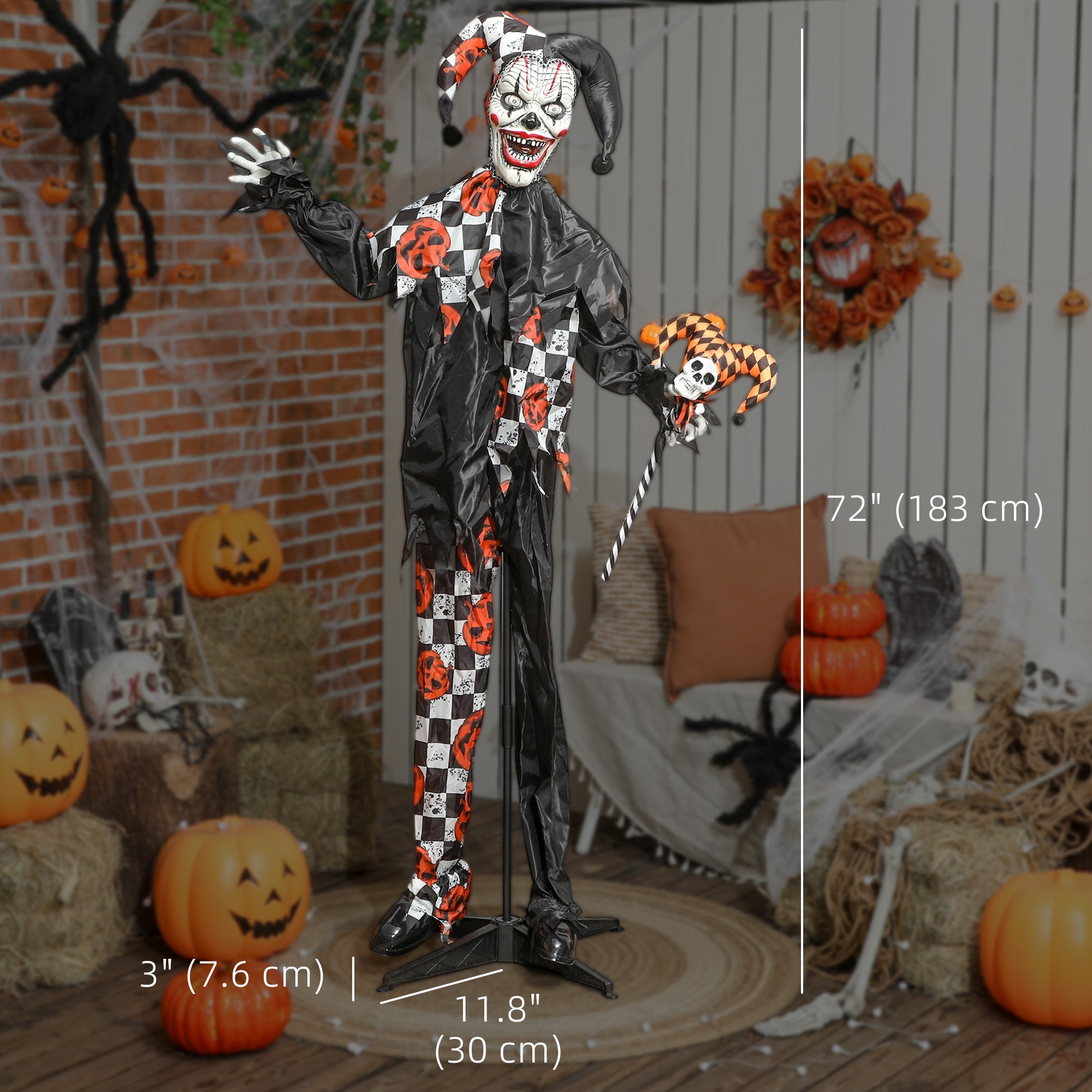 72" Animated Halloween Clown - Sound Activated Light Up Eyes-Home Furnishings > Holiday & Seasonal > Halloween Decorations-DECOROLALA