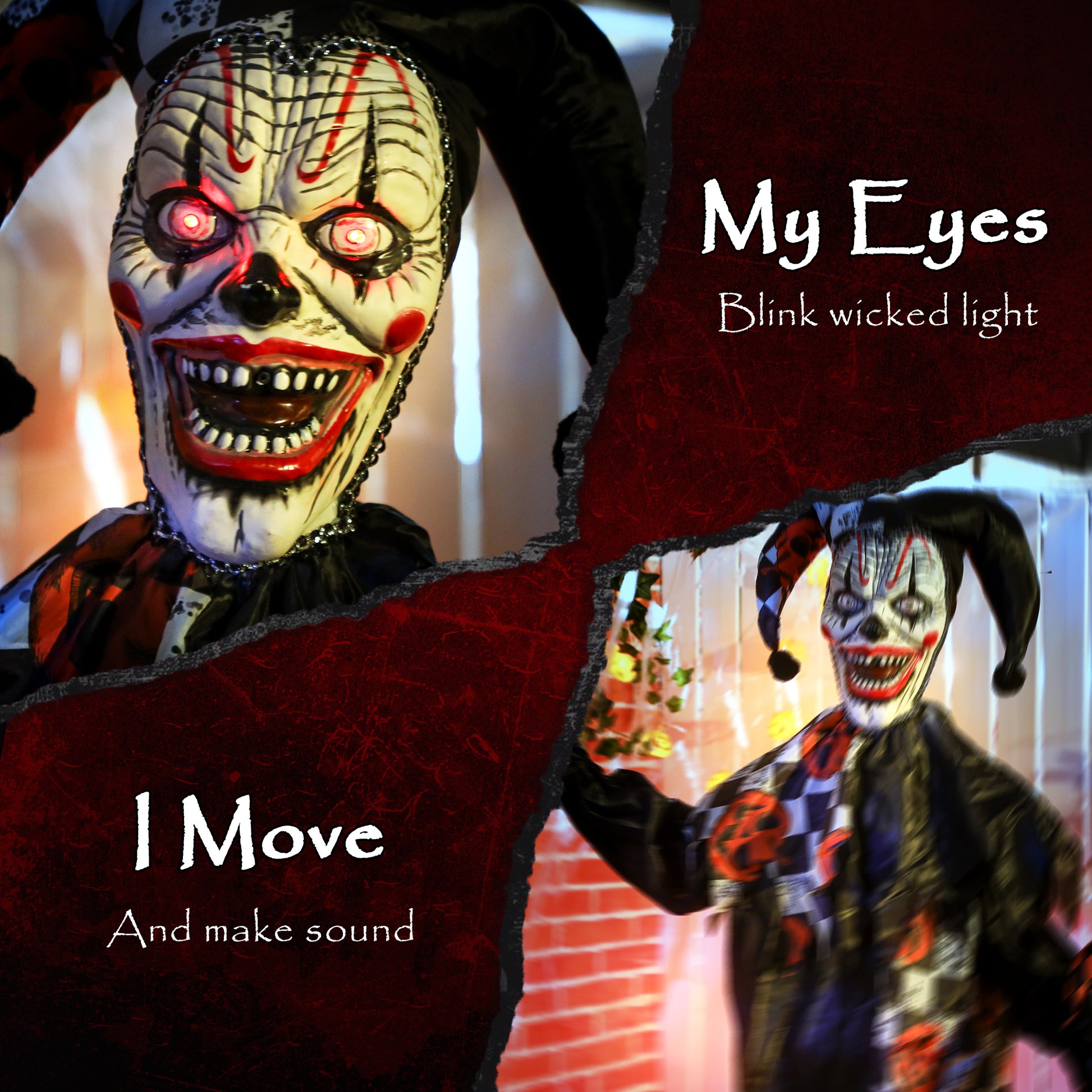 72" Animated Halloween Clown - Sound Activated Light Up Eyes-Home Furnishings > Holiday & Seasonal > Halloween Decorations-DECOROLALA