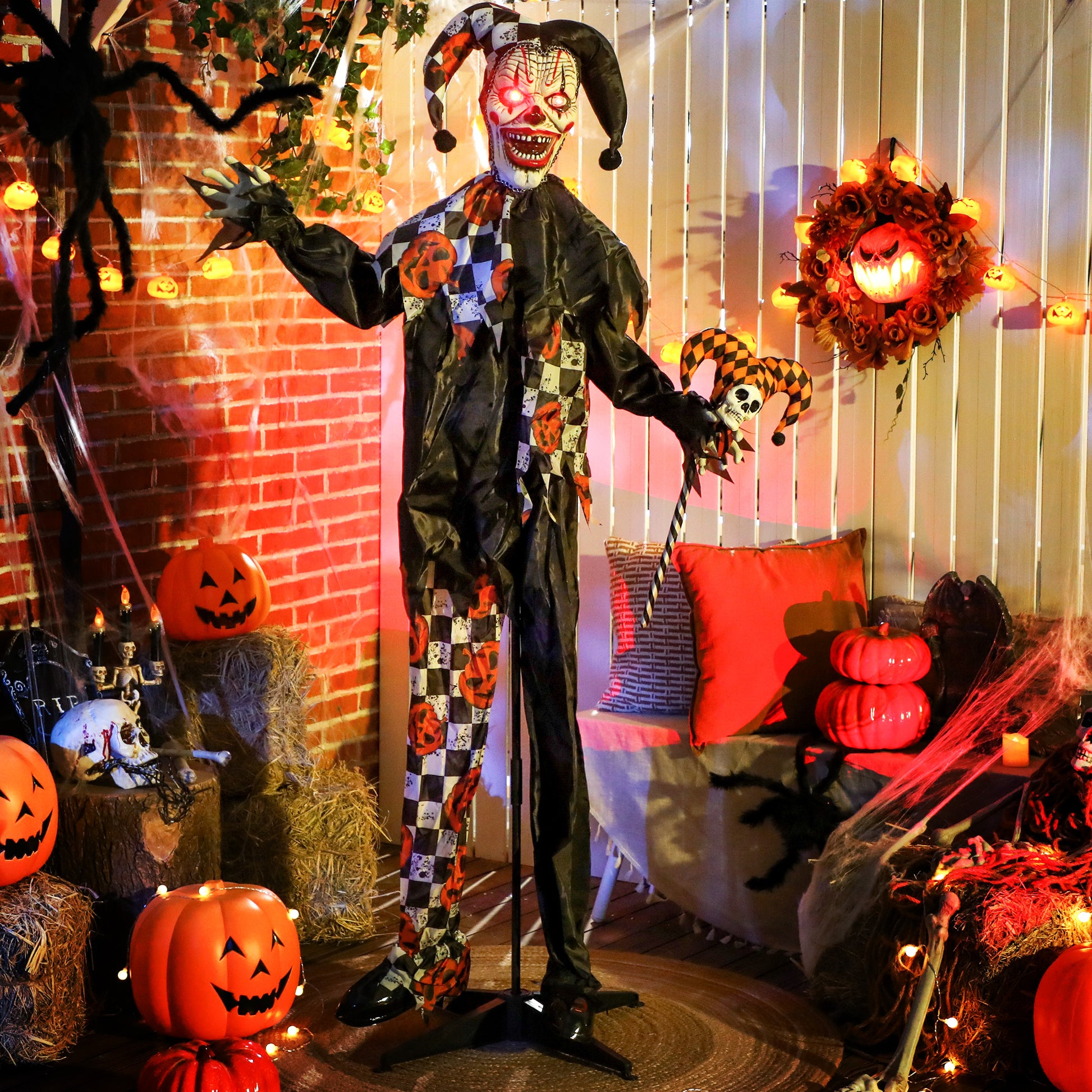 72" Animated Halloween Clown - Sound Activated Light Up Eyes-Home Furnishings > Holiday & Seasonal > Halloween Decorations-DECOROLALA