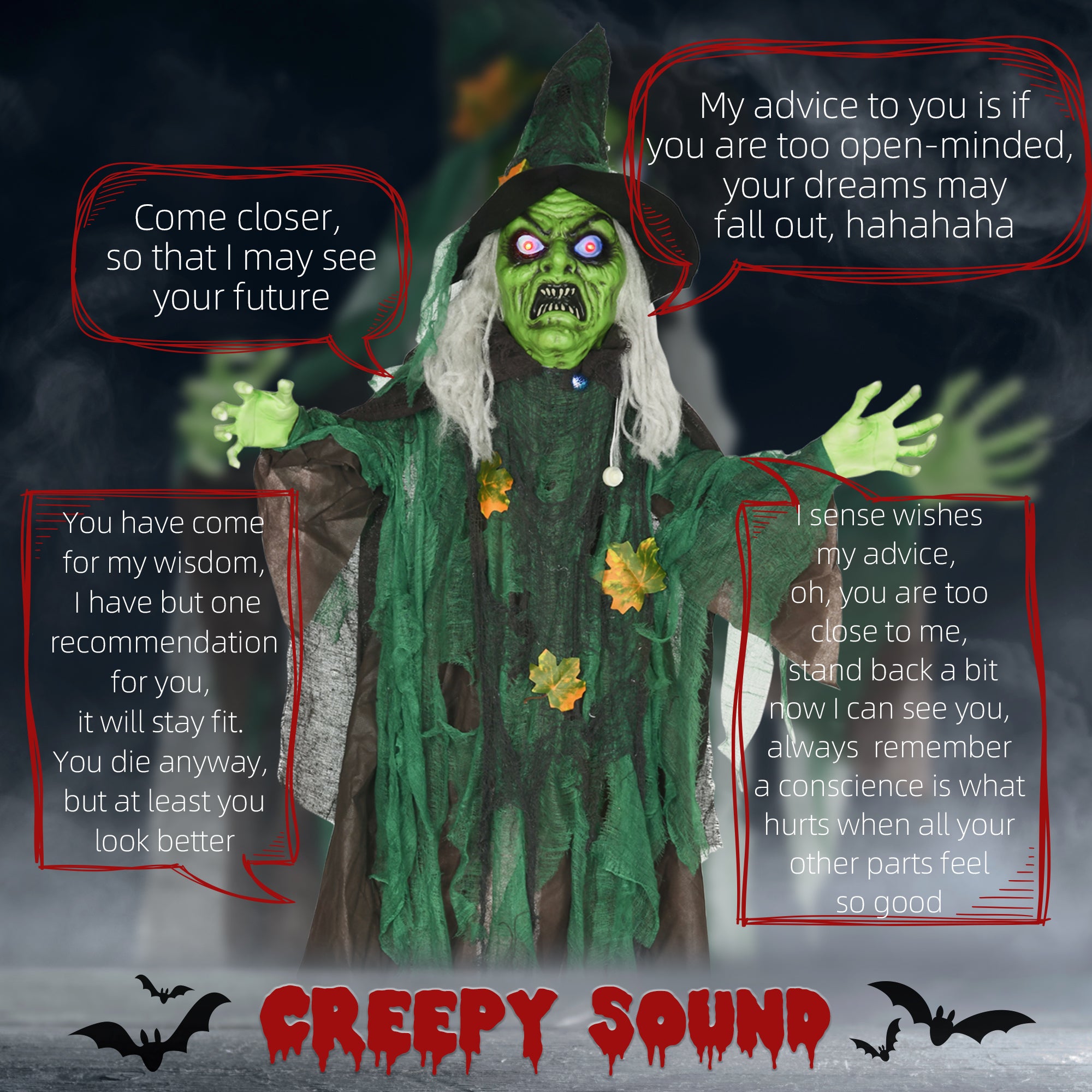 72" Animated Life Size Halloween Witch Prop - 6ft Outdoor-Home Furnishings > Holiday & Seasonal > Halloween Decorations-DECOROLALA