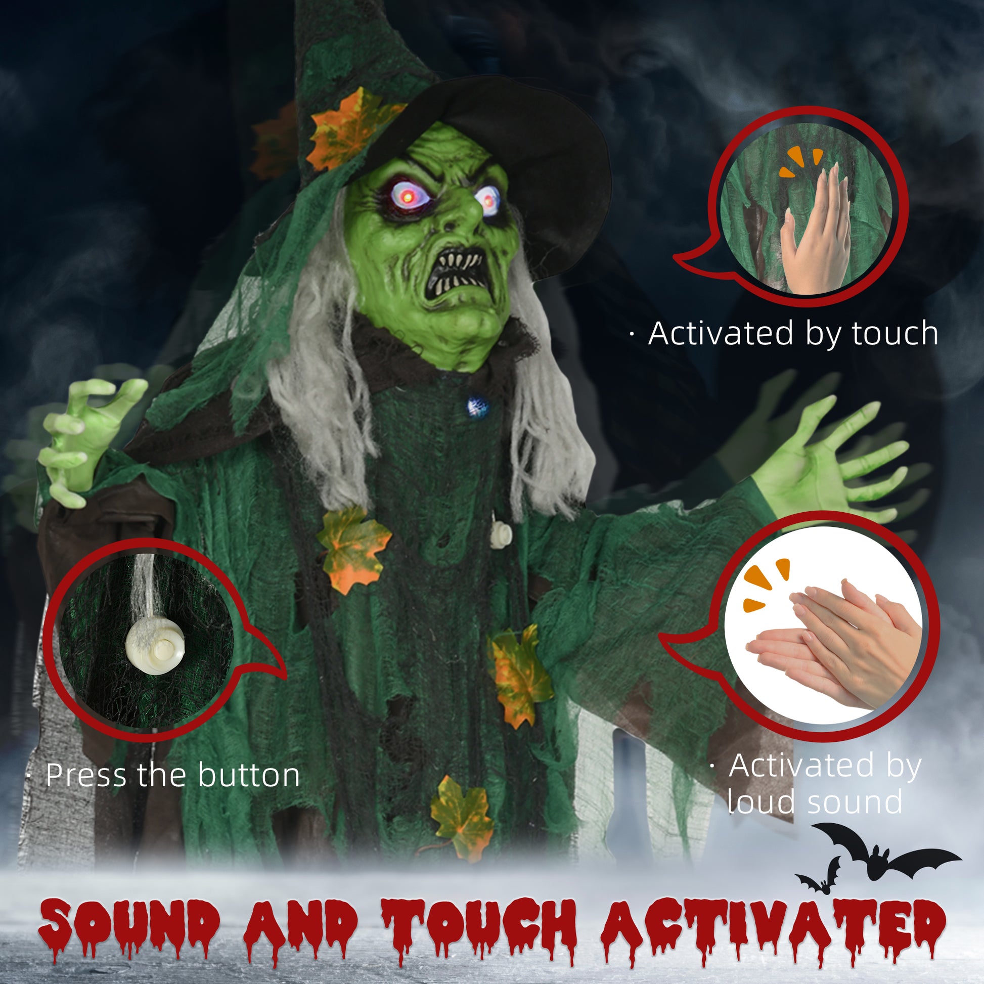 72" Animated Life Size Halloween Witch Prop - 6ft Outdoor-Home Furnishings > Holiday & Seasonal > Halloween Decorations-DECOROLALA