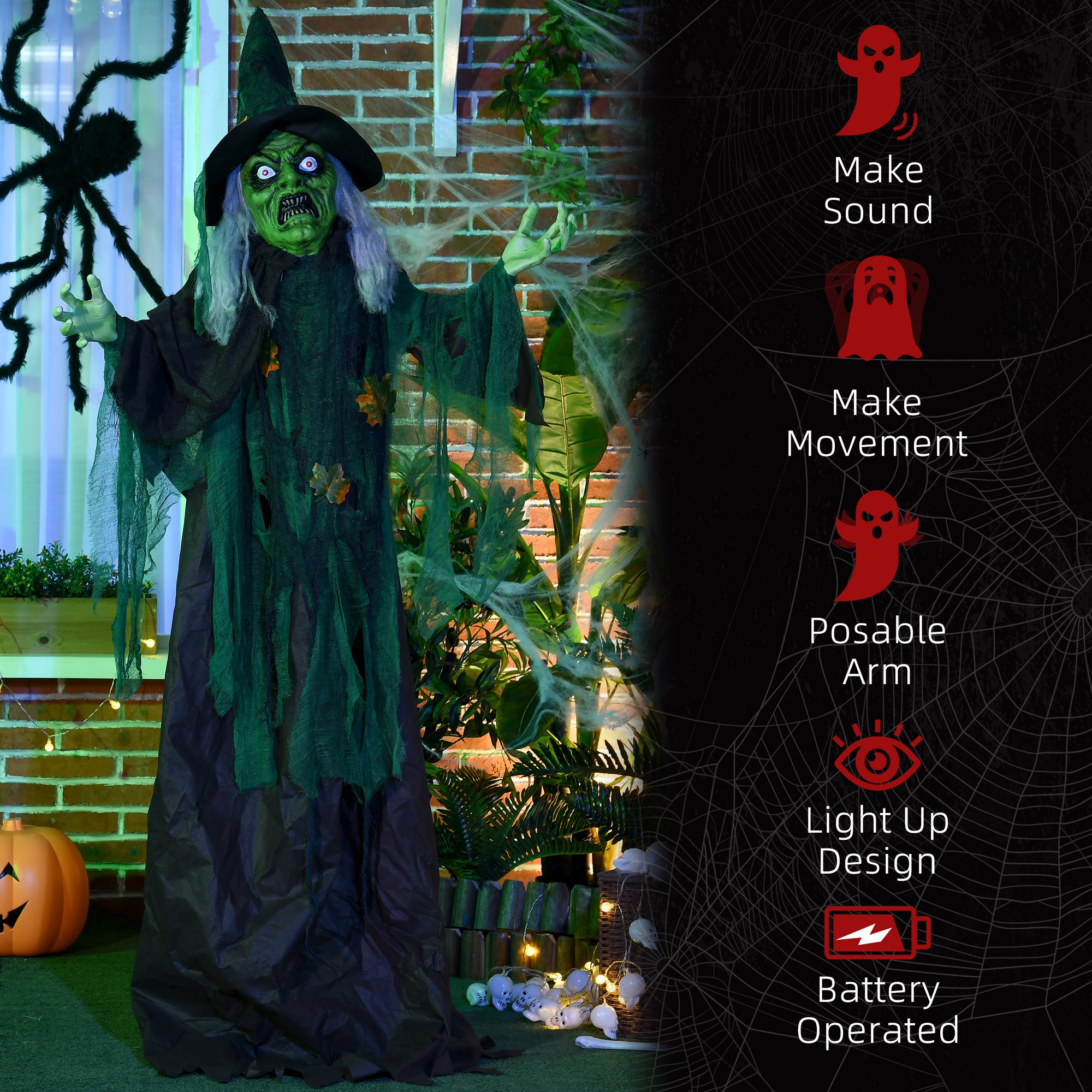 72" Animated Life Size Halloween Witch Prop - 6ft Outdoor-Home Furnishings > Holiday & Seasonal > Halloween Decorations-DECOROLALA