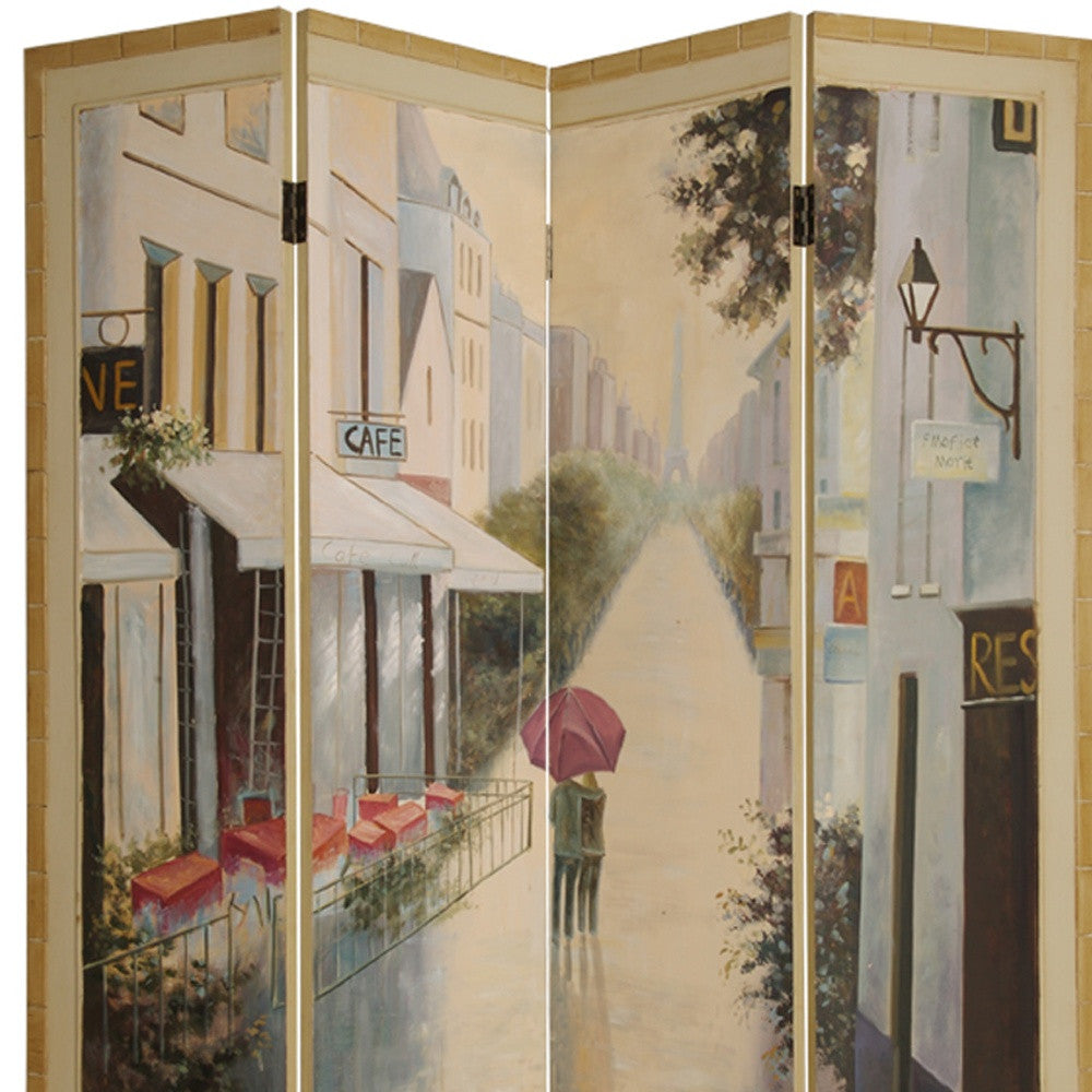 72" Beige Folding Three Panel Screen Room Divider-Room Dividers-DECOROLALA