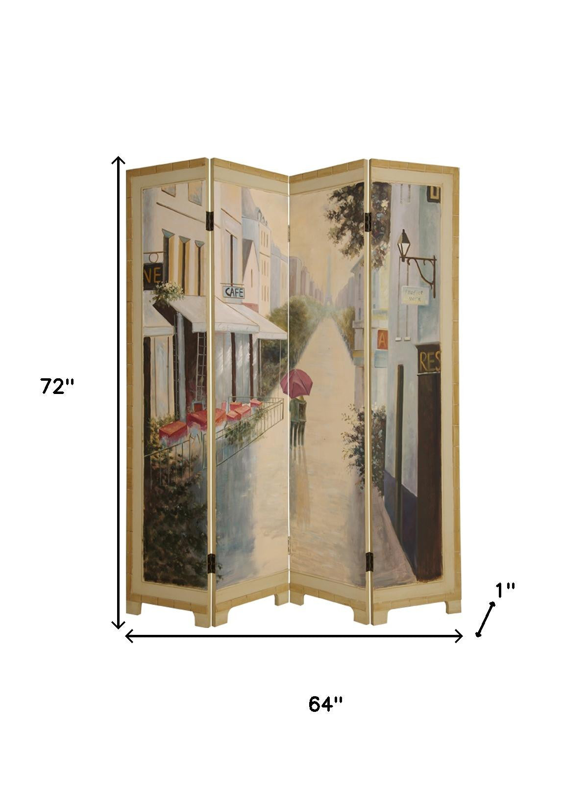 72" Beige Folding Three Panel Screen Room Divider-Room Dividers-DECOROLALA