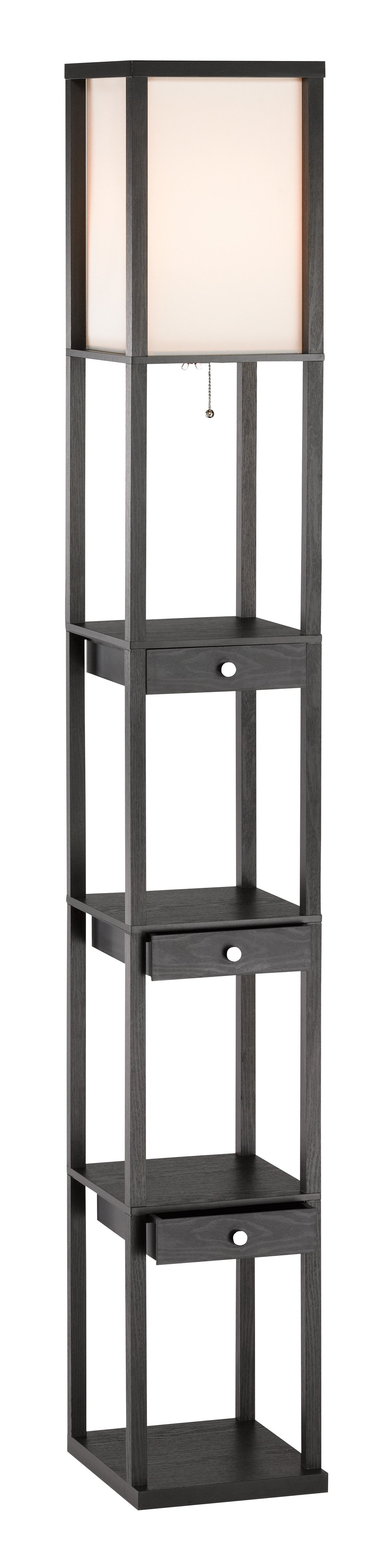 72" Black And Off White Column Floor Lamp With Off White Fabric Rectangular Shade-Floor Lamps-DECOROLALA