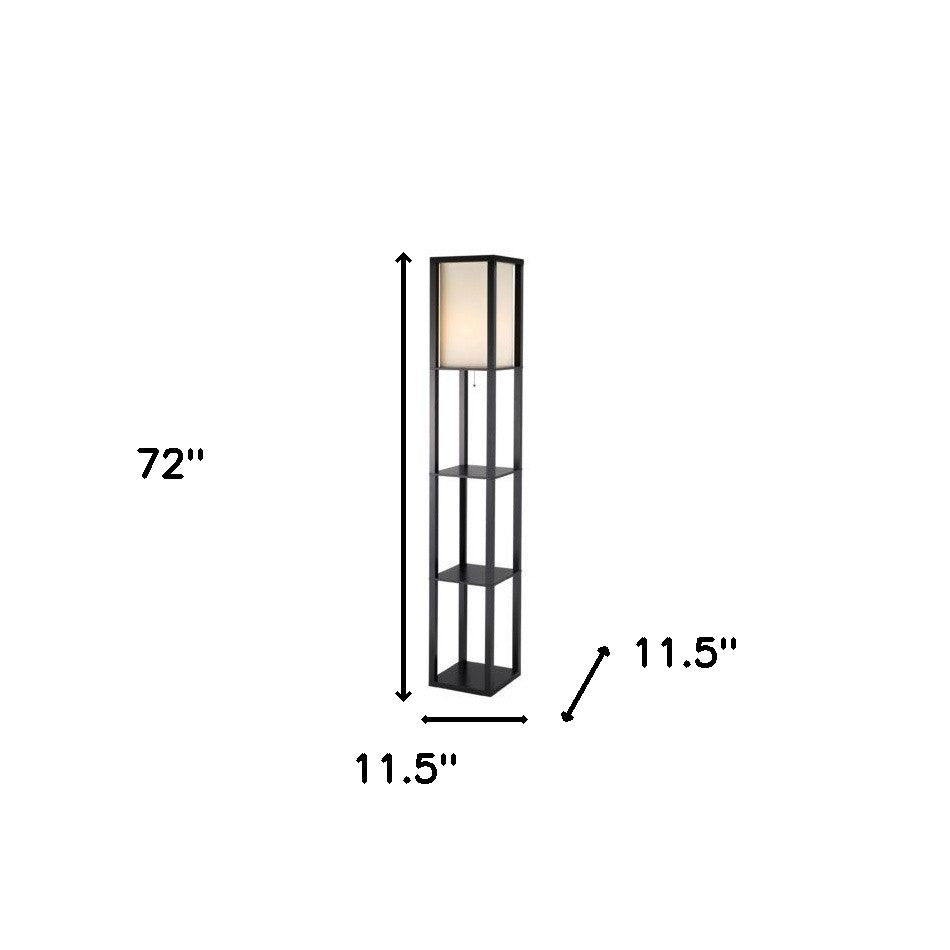 72" Black And White Solid Wood Column With White Cotton Shade-Floor Lamps-DECOROLALA
