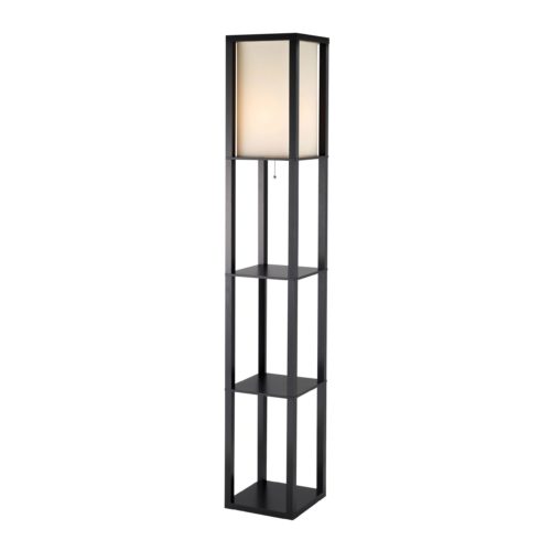 72" Black And White Solid Wood Column With White Cotton Shade-Floor Lamps-DECOROLALA