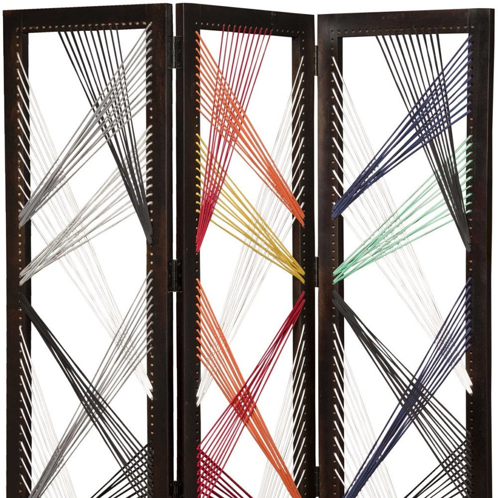 72" Black Fabric Folding Three Panel Screen Room Divider-Room Dividers-DECOROLALA