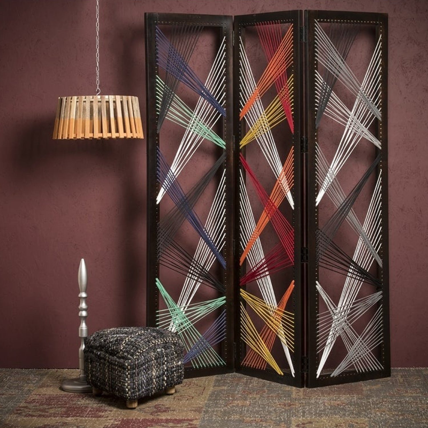 72" Black Fabric Folding Three Panel Screen Room Divider-Room Dividers-DECOROLALA