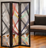 72" Black Fabric Folding Three Panel Screen Room Divider-Room Dividers-DECOROLALA