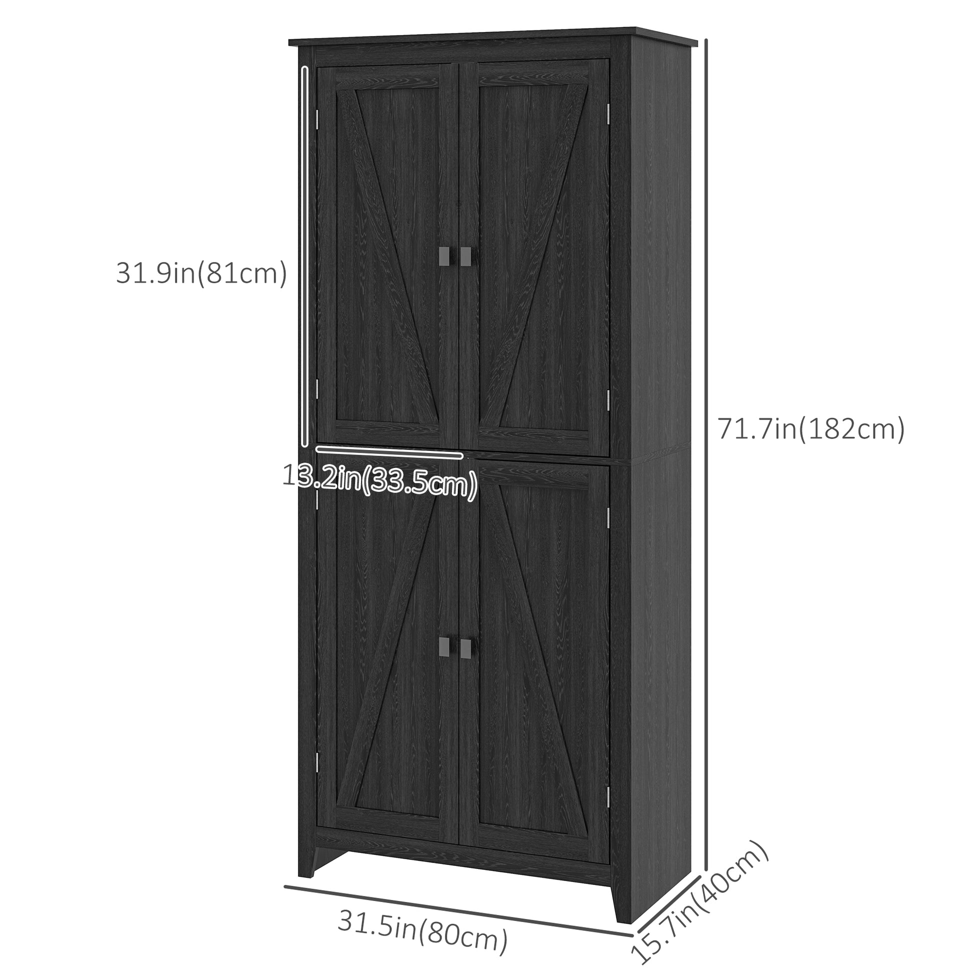 72" Black Pantry Cabinet with Shelves & Doors for Kitchen-DECOROLALA