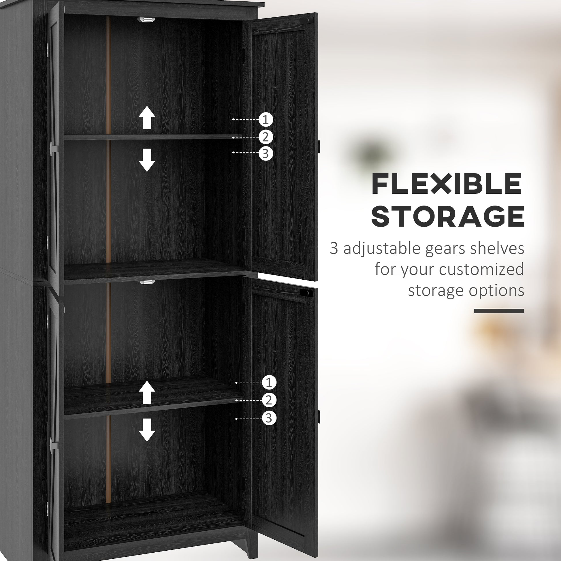 72" Black Pantry Cabinet with Shelves & Doors for Kitchen-DECOROLALA