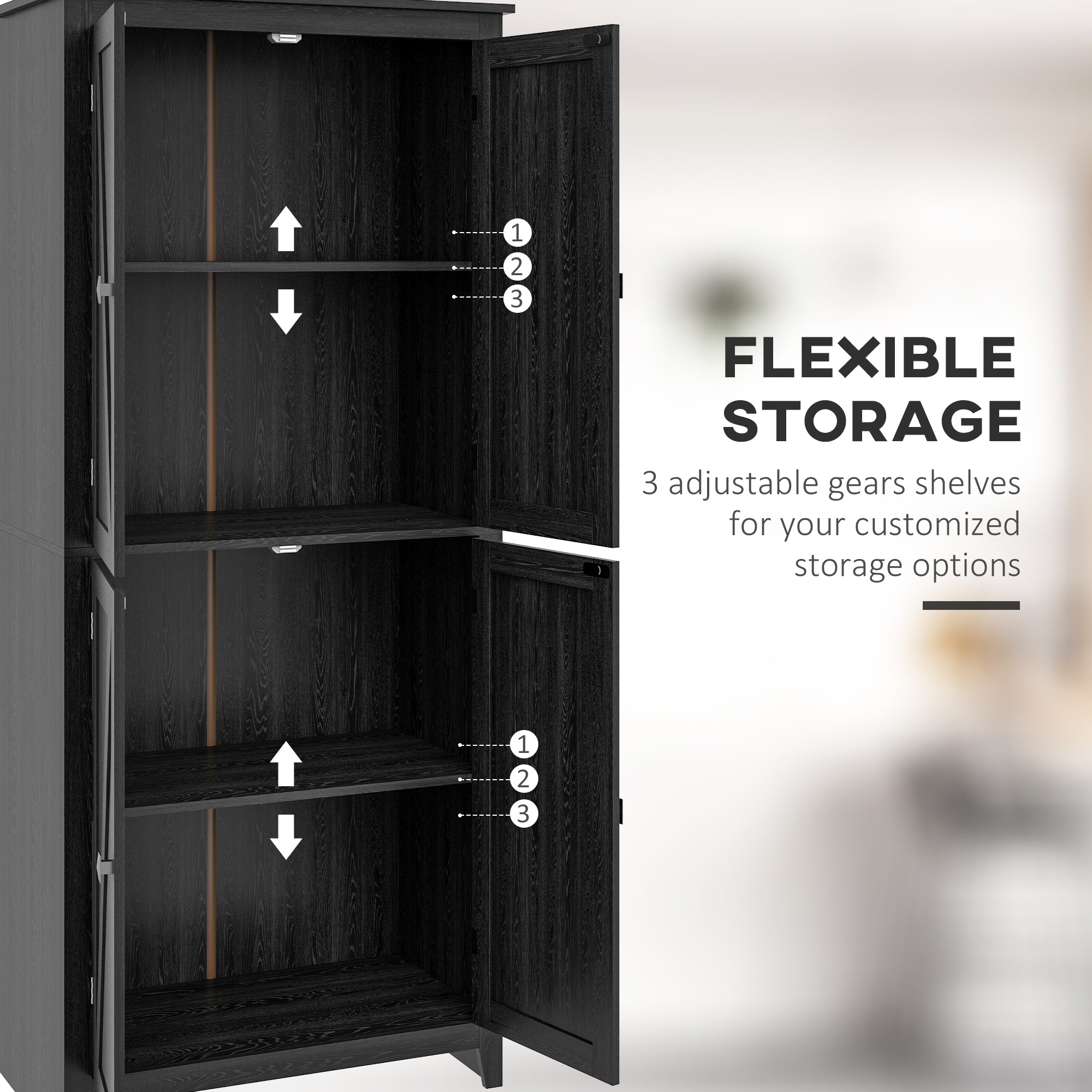 72" Black Pantry Cabinet with Shelves & Doors for Kitchen-DECOROLALA