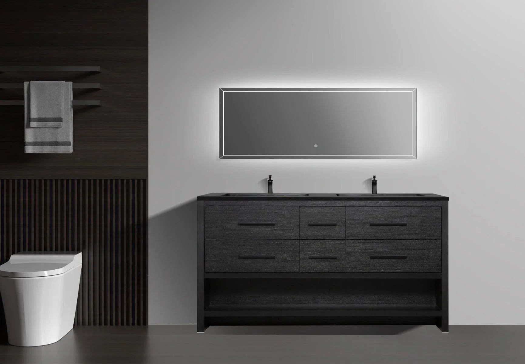 72" Black Rough Oak Freestanding Bathroom Vanity with Black Engineered Quartz Countertop-Migration_Bathroom Vanities-DECOROLALA