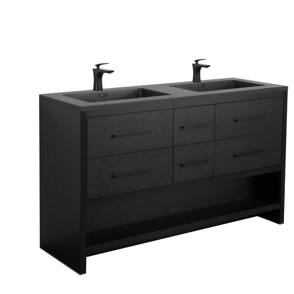 72" Black Rough Oak Freestanding Bathroom Vanity with Black Engineered Quartz Countertop-Migration_Bathroom Vanities-DECOROLALA
