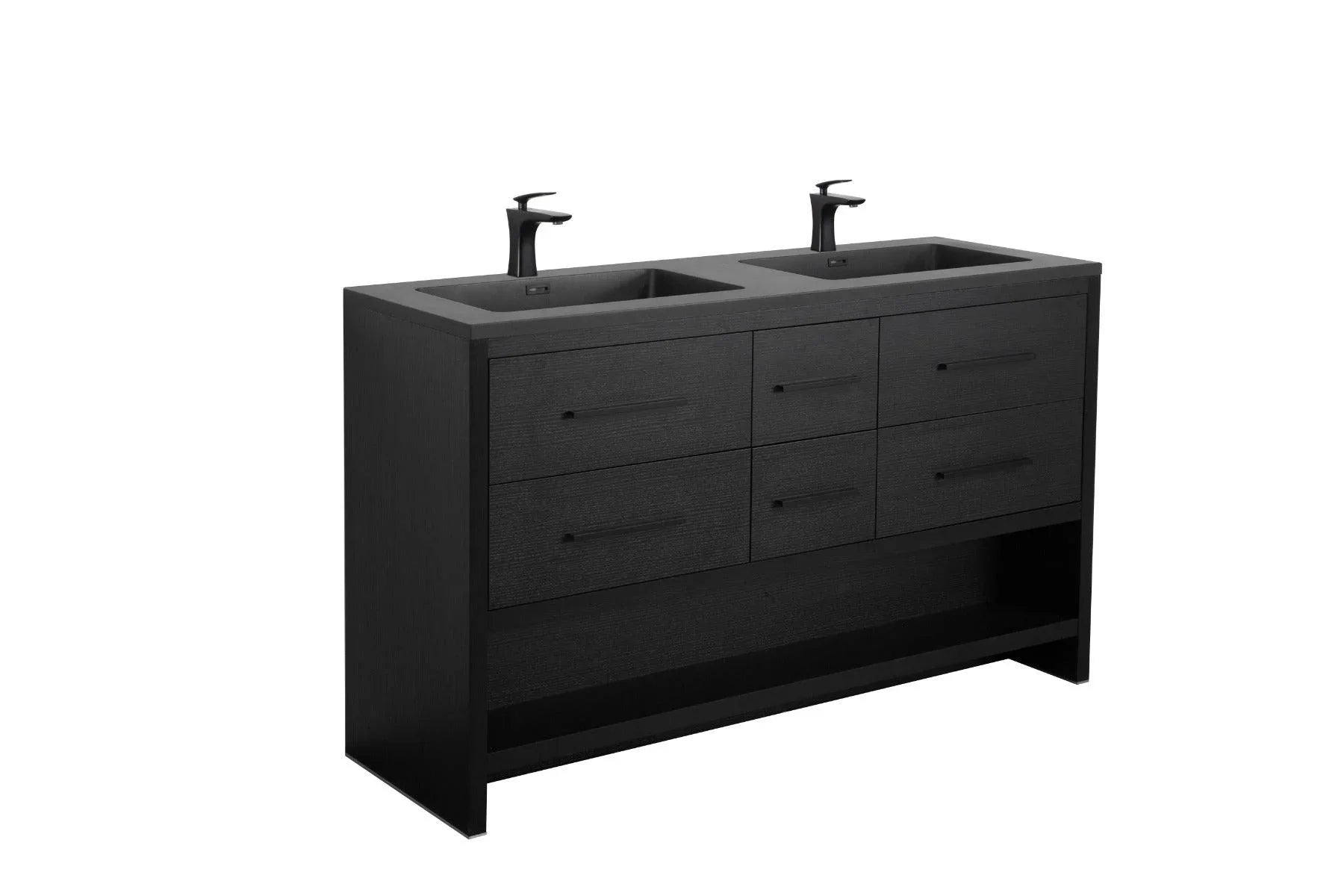 72" Black Rough Oak Freestanding Bathroom Vanity with Black Engineered Quartz Countertop-Migration_Bathroom Vanities-DECOROLALA