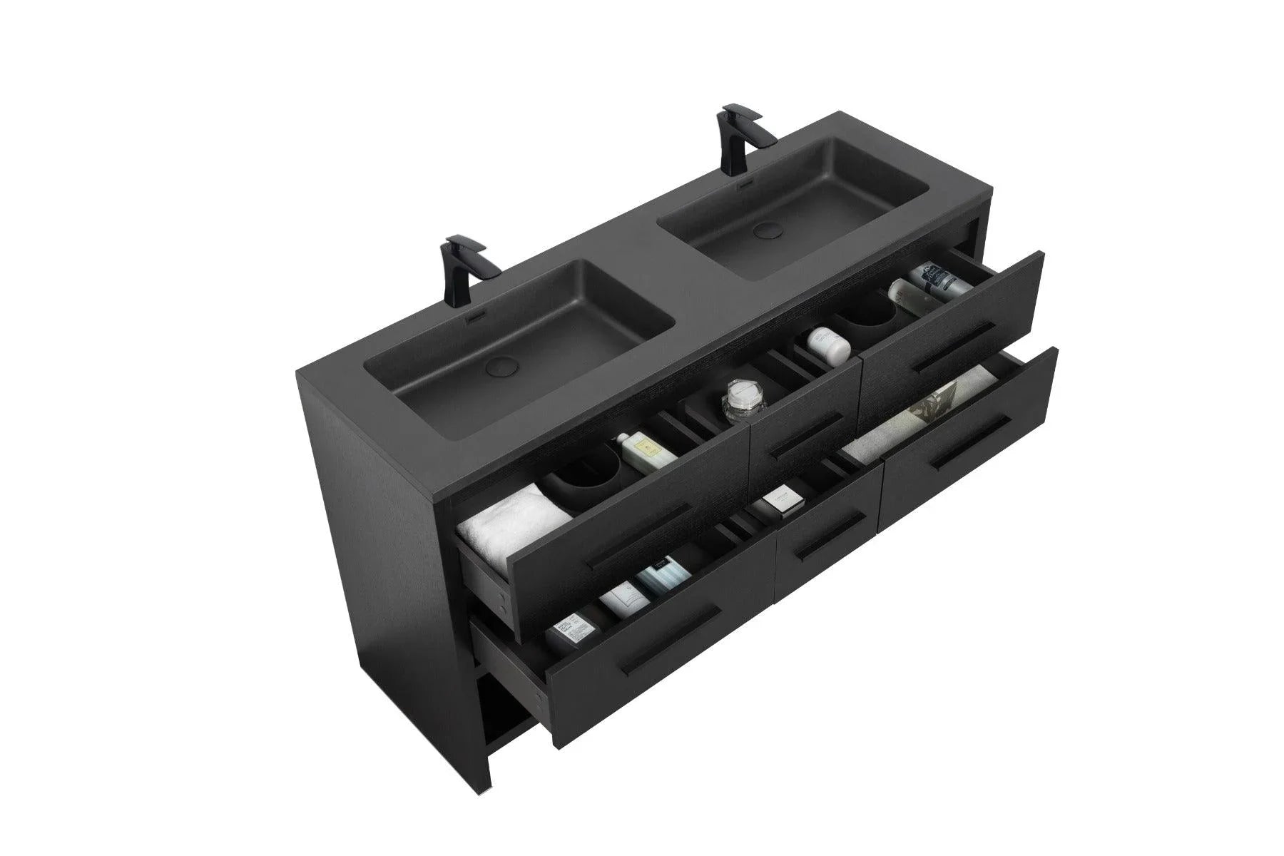 72" Black Rough Oak Freestanding Bathroom Vanity with Black Engineered Quartz Countertop-Migration_Bathroom Vanities-DECOROLALA