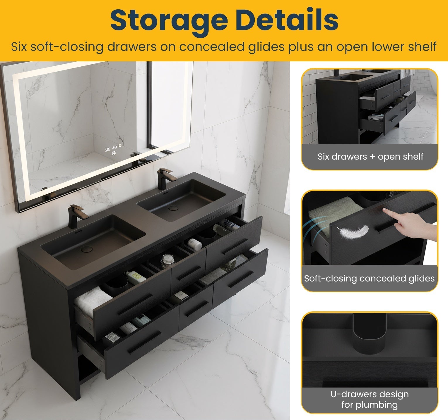 72" Black Rough Oak Freestanding Bathroom Vanity with Black Engineered Quartz Countertop-Migration_Bathroom Vanities-DECOROLALA