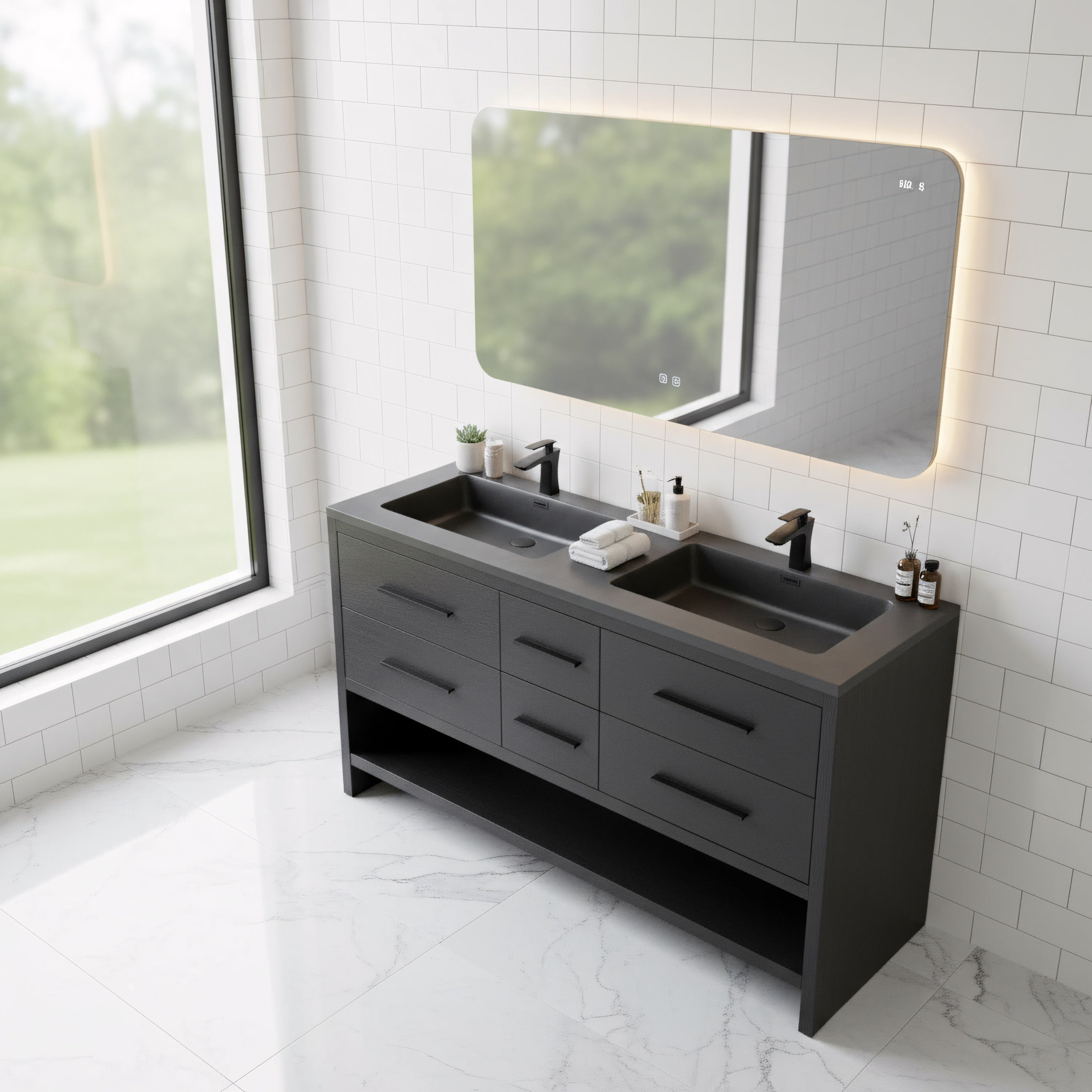72" Black Rough Oak Freestanding Bathroom Vanity with Black Engineered Quartz Countertop-Migration_Bathroom Vanities-DECOROLALA