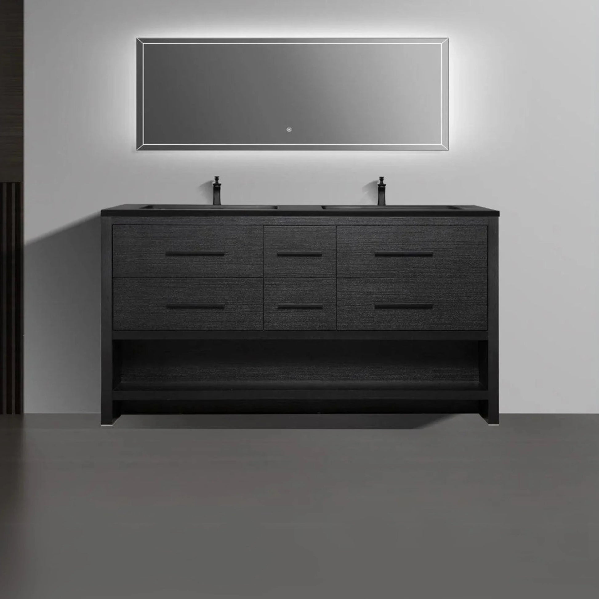 72" Black Rough Oak Freestanding Bathroom Vanity with Black Engineered Quartz Countertop-Migration_Bathroom Vanities-DECOROLALA