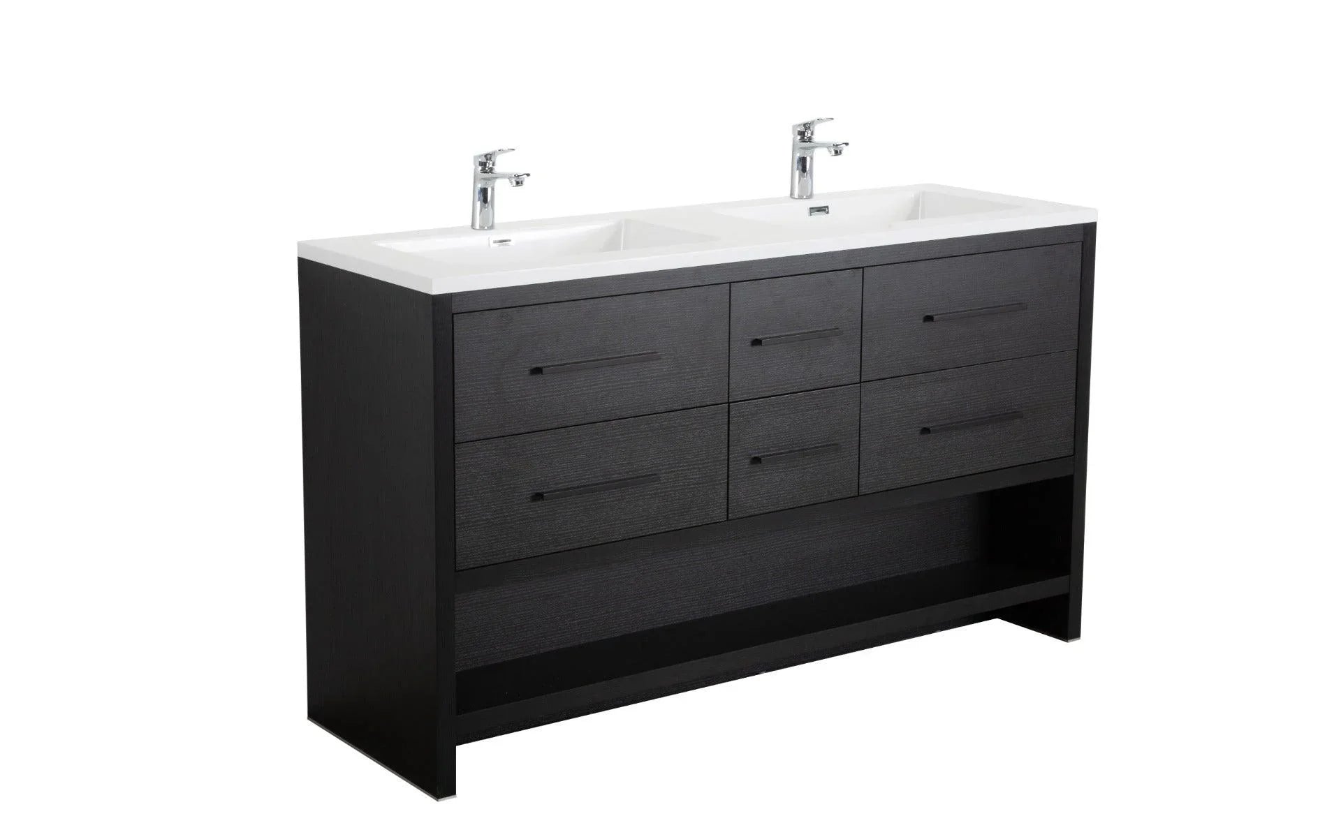 72" Black Rough Oak Freestanding Double Sink Bathroom Vanity with White Polymarble Countertop-Migration_Bathroom Vanities-DECOROLALA