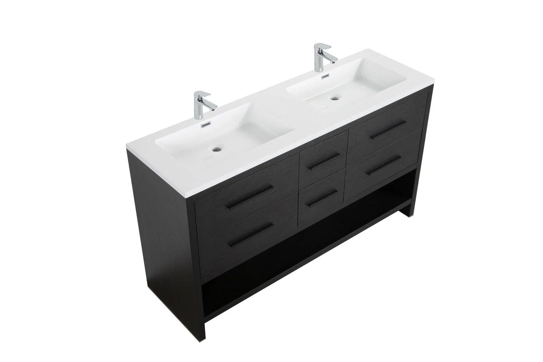 72" Black Rough Oak Freestanding Double Sink Bathroom Vanity with White Polymarble Countertop-Migration_Bathroom Vanities-DECOROLALA